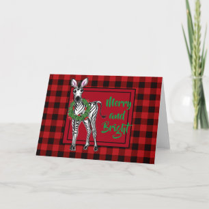 Festive Holiday Zebra Holly wreath   red buffalo   Card