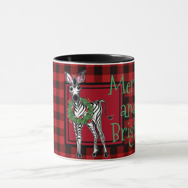 Festive Holiday Zebra Holly wreath | red buffalo  Mug (Center)