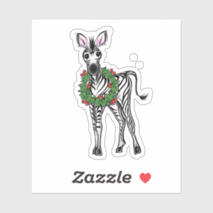 Festive Holiday Zebra illustration, Holly wreath