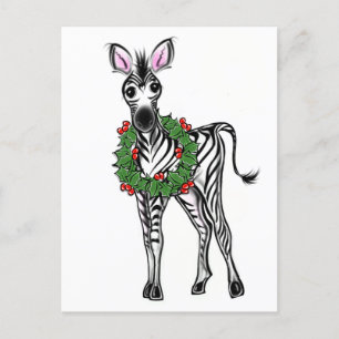 Festive Holiday Zebra illustration, Holly wreath