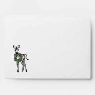 Festive Holiday Zebra illustration, Holly wreath Envelope