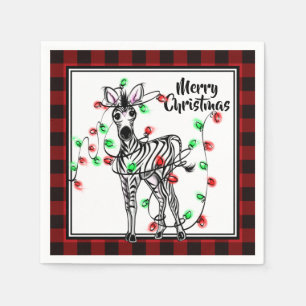 Festive Holiday Zebra red black plaid lights Napkin