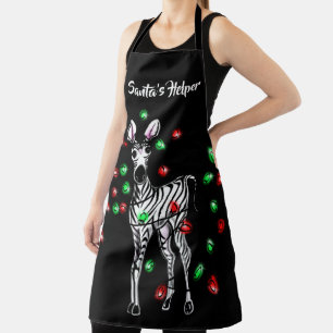 Festive Holiday Zebra, red green twinkle lights Apron