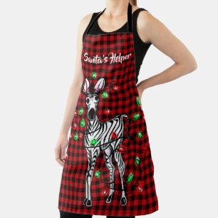 Festive Holiday Zebra, twinkle light buffalo plaid Apron