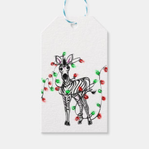 Festive Holiday Zebra, twinkle lights Gift Tags