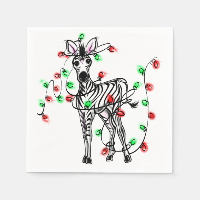 Festive Holiday Zebra, twinkle lights Napkin (Front)