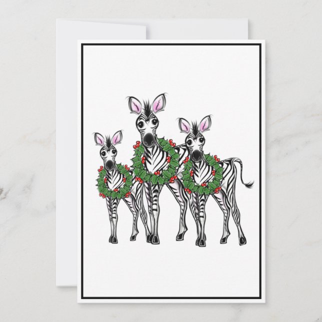 Festive Holiday Zebras, Holly wreath, Cheers (Front)