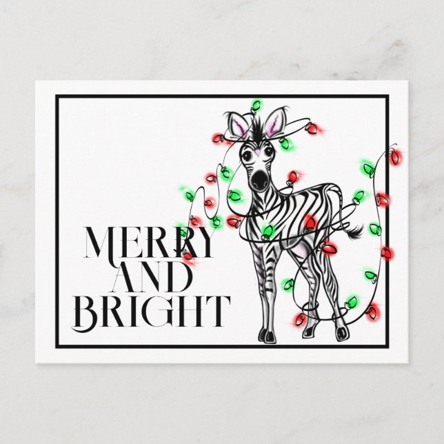 Festive holiday Zebras | red green twinkle lights Postcard (Front)