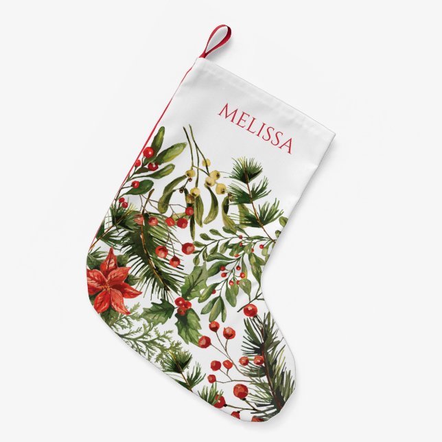 Festive Holidays Greenery Festive Personalised Small Christmas Stocking (Front (Hanging))