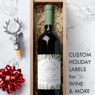 🎄 Festive Holidays + New Year Gold Typography Wine Label