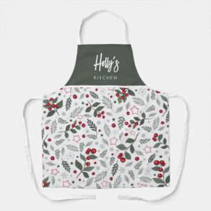 Festive Holly and Berries Christmas Personalised Apron