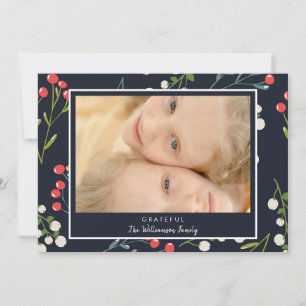 Festive Holly Berries Photo Christmas Card 