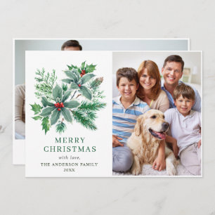 Festive Holly Berry 2 PHOTO Christmas Greeting Holiday Card