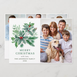 Festive Holly Berry 4 PHOTO Christmas Greeting Holiday Card