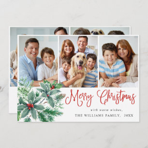Festive Holly Berry 5 PHOTO Christmas Greeting Holiday Card