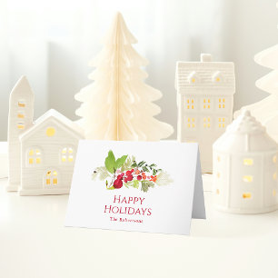 Festive Holly Berry and Evergreen Watercolor Card