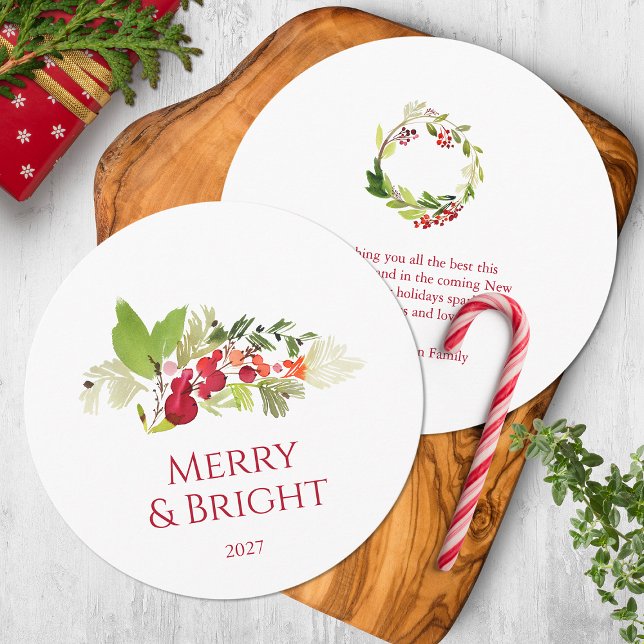 Festive Holly Berry and Evergreen Watercolor Card (Creator Uploaded)