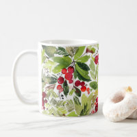 Festive Holly Berry and Evergreen Watercolor