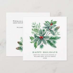 Festive Holly Berry Branch Christmas Corporate Holiday Card