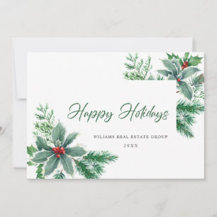 Festive Holly Berry Branch Christmas Corporate Holiday Card