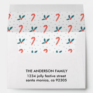 Festive Holly Berry & Candy Cane Christmas Envelope