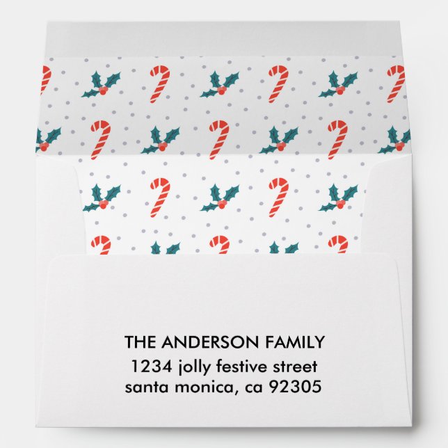 Festive Holly Berry & Candy Cane Christmas Envelope (Back (Bottom))