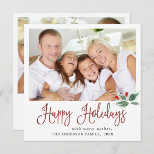 Festive Holly Berry Christmas Greeting 2 PHOTO Hol Holiday Card