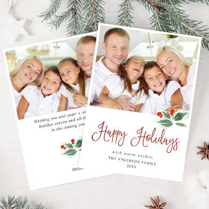 Festive Holly Berry Christmas Greeting 2 PHOTO Holiday Card