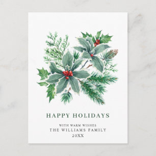 Festive Holly Berry Christmas Greeting Holiday Postcard