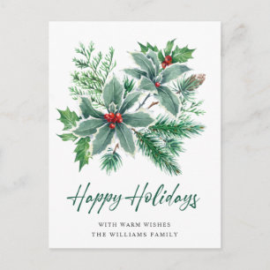 Festive Holly Berry Christmas Greeting Holiday Postcard