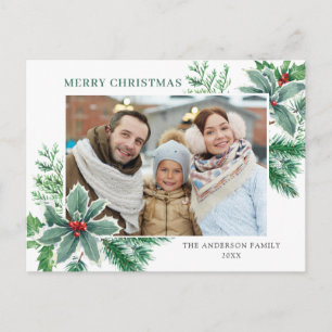 Festive Holly Berry Christmas Greeting Holiday Postcard