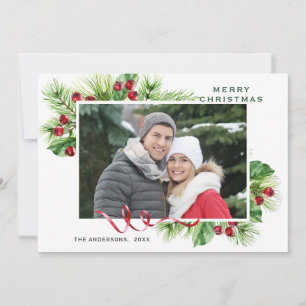 Festive Holly Berry Christmas Greeting Photo Holiday Card