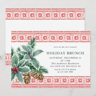 Festive Holly Berry CHRISTMAS HOLIDAY BRUNCH Invitation