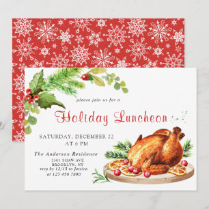 Festive Holly Berry Christmas Holiday Luncheon Invitation