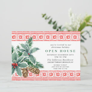 Festive Holly Berry Christmas HOLIDAY OPEN HOUSE Invitation