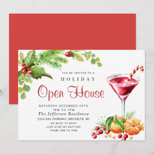 Festive Holly Berry Christmas Holiday Open House Invitation