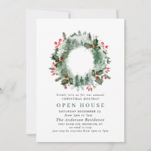 Festive Holly Berry Christmas Holiday Open House Invitation