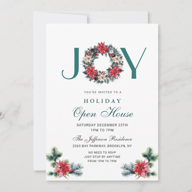 Festive Holly Berry Christmas Holiday Open House Invitation (Front)