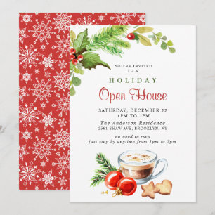 Festive Holly Berry Christmas Holiday Open House Invitation