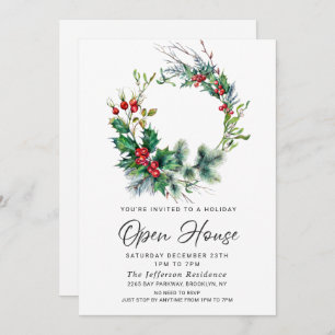 Festive Holly Berry Christmas Holiday Open House Invitation