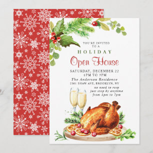 Festive Holly Berry Christmas Holiday Open House Invitation
