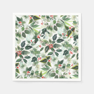 Festive Holly Berry Christmas Holiday Party Napkin