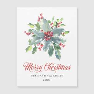 Festive Holly Berry Christmas Magnetic Card