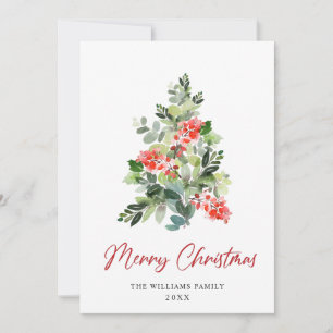 Festive Holly Berry Christmas Tree Greeting Photo Holiday Card