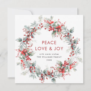 Festive  Holly Berry Christmas Wreath Modern Holiday Card