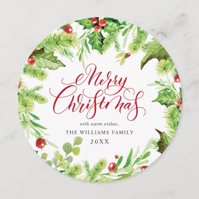 Festive Holly Berry Mistletoe Christmas Greeting Holiday Card (Front)