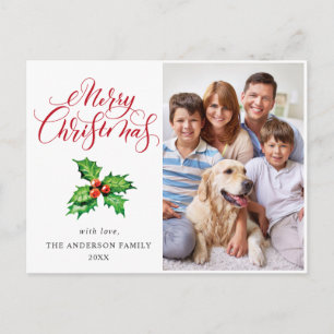 Festive Holly Berry PHOTO Christmas Greeting Holiday Postcard