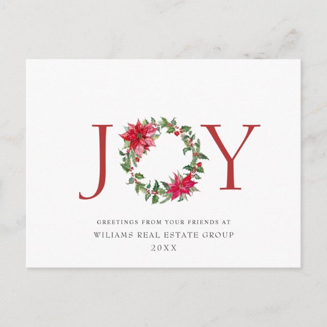 Festive Holly Berry Poinsettia Christmas Corporate Holiday Postcard (Front)
