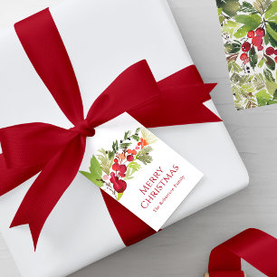 Festive Holly Berry Watercolor  Gift Tags