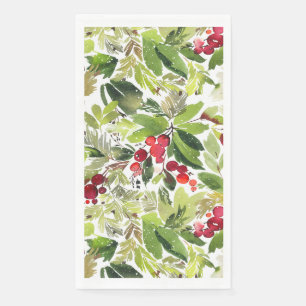Festive Holly Berry Watercolor  Napkin